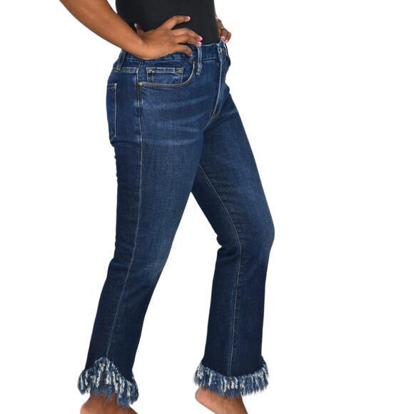 Frame Le Crop Mini Boot Jeans Blue Mid Rise Stretch Shredded Fringe Hem Size 29 - Picture 13 of 15